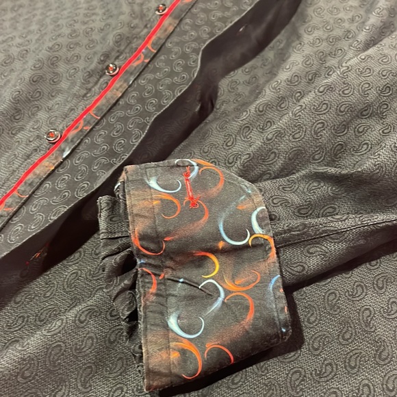 Mens 7 Downie St. Dark Gray & Black Paisley Print w/ Contrasting French Cuffs! - Picture 7 of 7